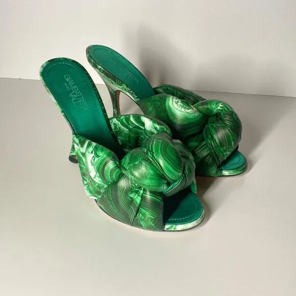 GIAMBATTISTAVALLI Maxi Green Marble Knot Mules Women's Heel Sandals Si…